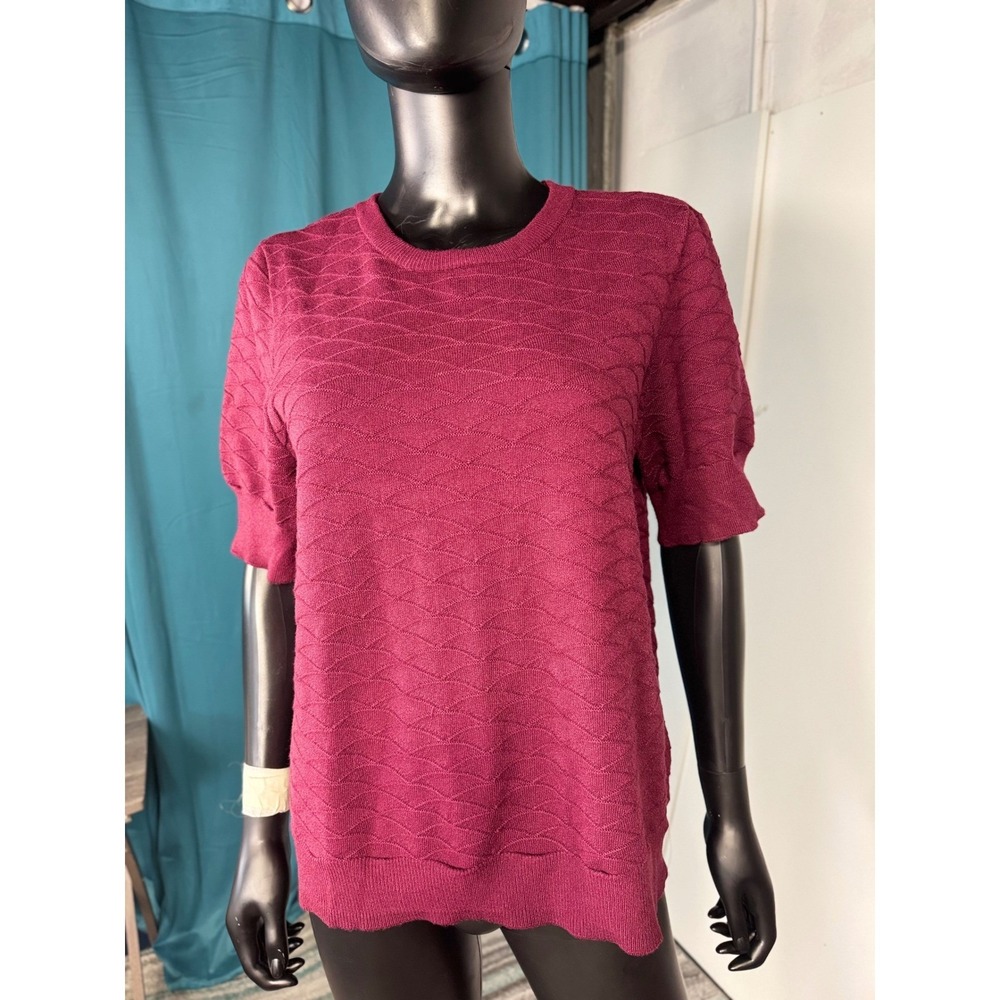 Liz Claiborne Women's Short Sleeve Textured Knit Top Burgundy XL‎ Pullover